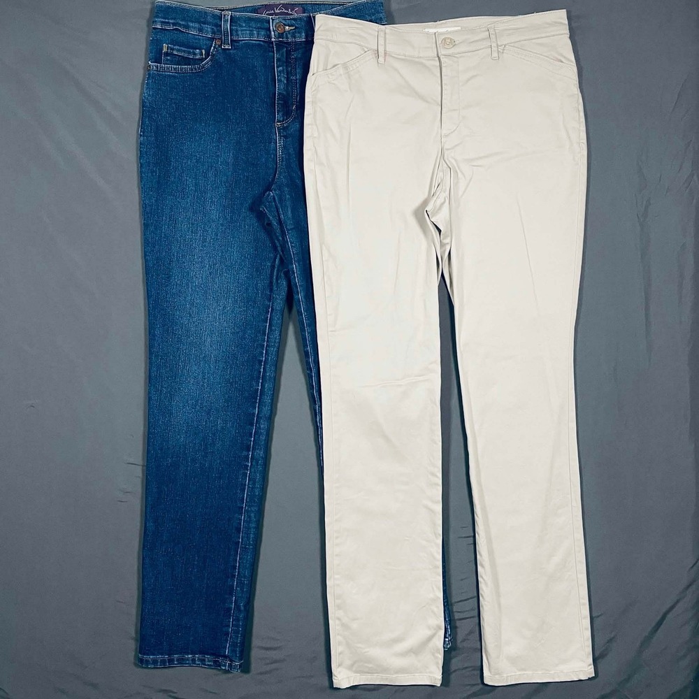 Lot of 2 Gloria Vanderbilt Amanda and Khaki Unltd Pants Womens 8 Blue Beige